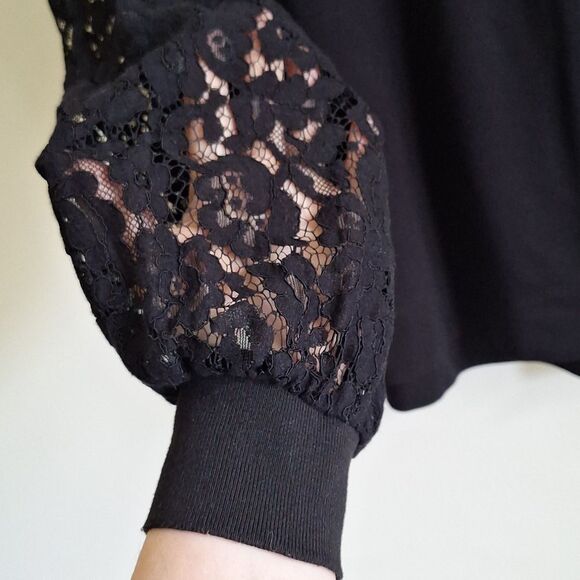Rose & Olive Black Lace Sleeve Sweatshirt Size L - Picture 7 of 8
